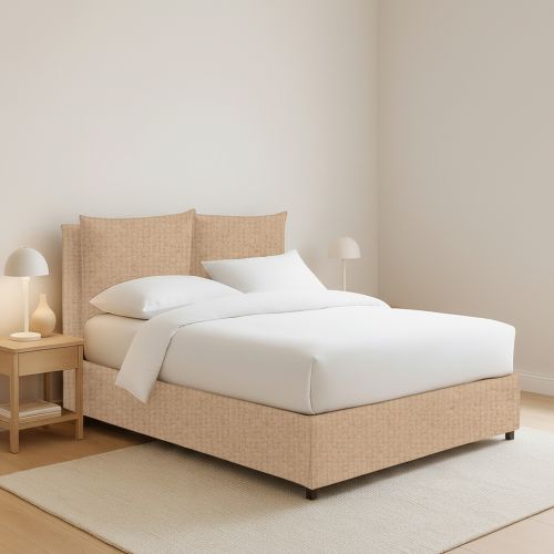 Letto Matrimoniale Beige Sfoderabile Contenitore, Dimensione Materasso 160x190 cm - Riesi