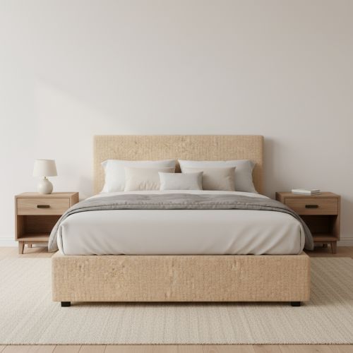 Letto Matrimoniale Beige Sfoderabile Contenitore, Dimensione Materasso 160x200 cm - Frinco