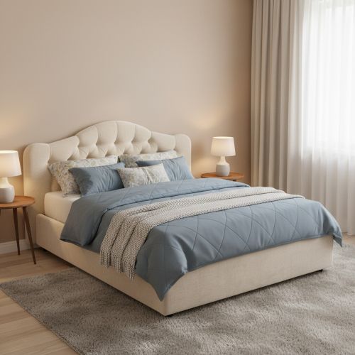Letto Matrimoniale Beige Sfoderabile Contenitore, Dimensione Materasso 160x200 cm Made in Italy - Aly