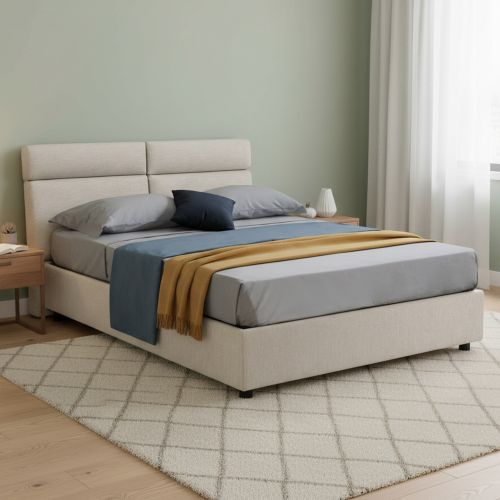 Letto Matrimoniale Beige Sfoderabile Contenitore, Dimensione Materasso 160x200 cm Made in Italy - Ator