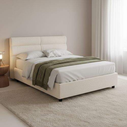 Letto Matrimoniale Beige Sfoderabile Contenitore, Dimensione Materasso 160x200 cm Made in Italy - Briaglia