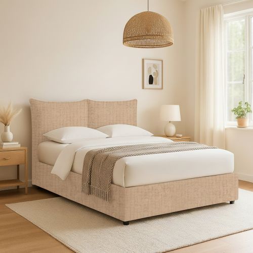 Letto Matrimoniale Beige Sfoderabile Contenitore, Dimensione Materasso 160x200 cm - Orino