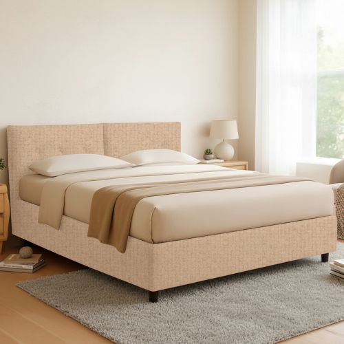 Letto Matrimoniale Beige Sfoderabile Contenitore, Dimensione Materasso 160x200 cm - Rozzone