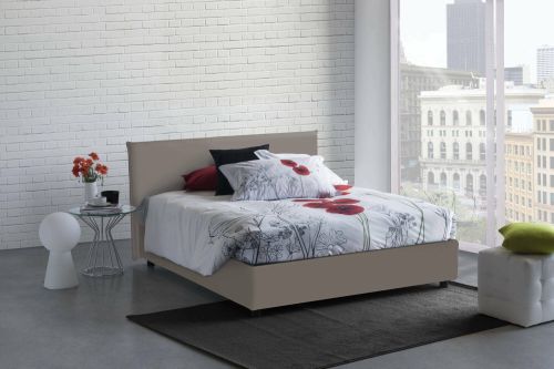 Letto matrimoniale Berta, Letto contenitore con rivestimento in ecopelle, 100% Made in Italy, Apertura frontale, adatto per materasso Cm 160x190, Tortora