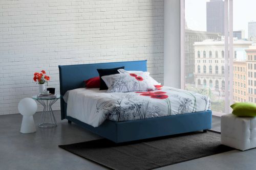 Letto matrimoniale Betty, Letto contenitore con rivestimento in tessuto, 100% Made in Italy, Apertura frontale, adatto per materasso Cm 160x190, Blu