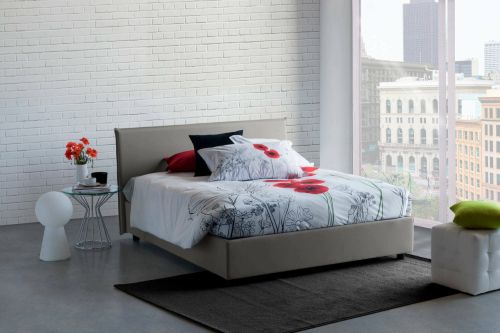 Letto matrimoniale Betty, Letto contenitore con rivestimento in tessuto, 100% Made in Italy, Apertura frontale, adatto per materasso Cm 160x190, Grigio