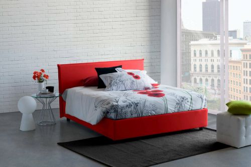 Letto matrimoniale Betty, Letto contenitore con rivestimento in tessuto, 100% Made in Italy, Apertura frontale, adatto per materasso Cm 160x190, Rosso