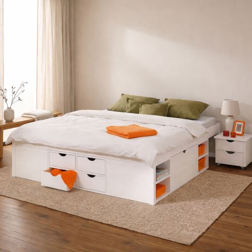 Letto Matrimoniale Bianco Contenitore Dimensione Materasso 140x190 cm, Rete Inclusa - Faraldi