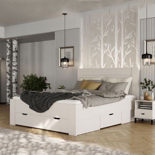 Letto Matrimoniale Bianco Crema Dimensione Materasso 160x200 cm Peso Supportato 200 kg, Matrimoniale - Siwwa