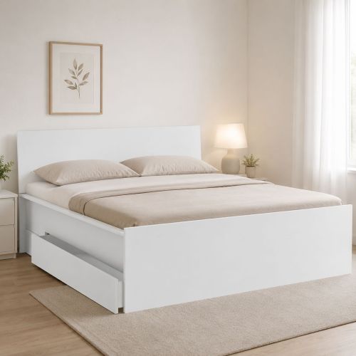 Letto Matrimoniale Bianco Dimensione Materasso 160x200 cm con Cassetto, 2 - Lidati