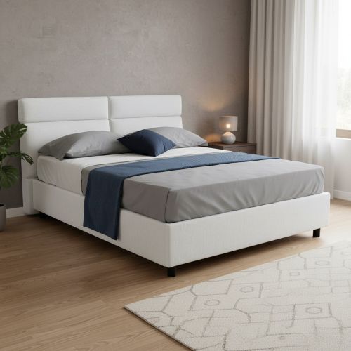 Letto Matrimoniale Bianco Materasso Incluso Sfoderabile, Contenitore Made in Italy - Annus