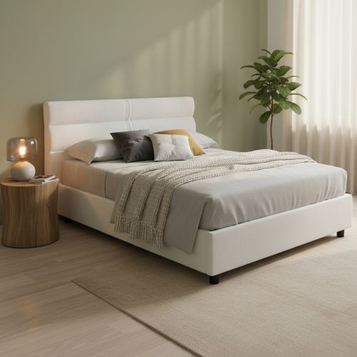 Letto Matrimoniale Bianco Materasso Incluso Sfoderabile, Contenitore Made in Italy - Briatico