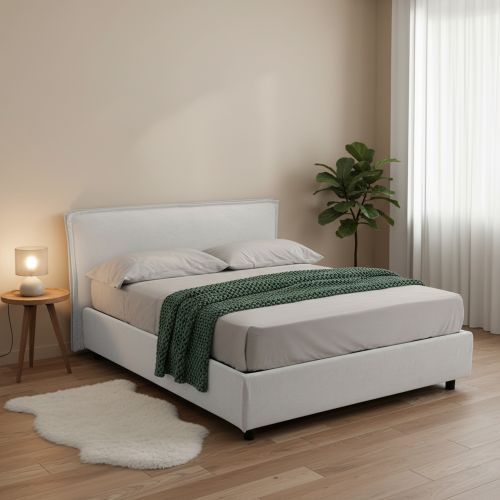 Letto Matrimoniale Bianco Materasso Incluso Sfoderabile, Contenitore Made in Italy - Bruzolo