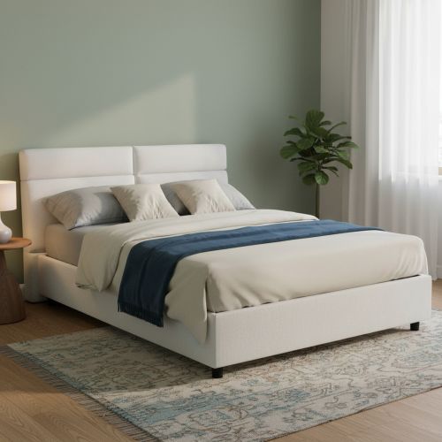 Letto Matrimoniale Bianco Sfoderabile Contenitore, Dimensione Materasso 160x190 cm Made in Italy - Alcatron