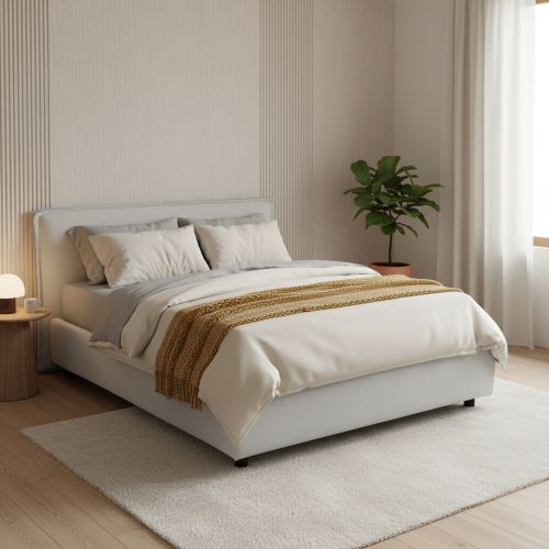 Letto Matrimoniale Bianco Sfoderabile Contenitore, Dimensione Materasso 160x190 cm Made in Italy - Brolo