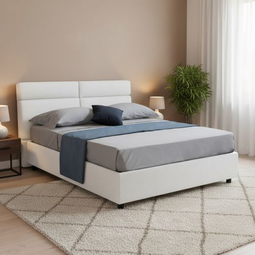 Letto Matrimoniale Bianco Sfoderabile Contenitore, Dimensione Materasso 160x200 cm Made in Italy - Ator