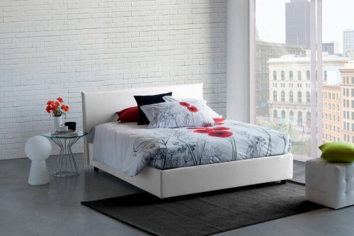 Letto matrimoniale Bibiana, Letto contenitore con rivestimento in tessuto, 100% Made in Italy, Apertura frontale, con materasso Cm 160x190 incluso, Bianco