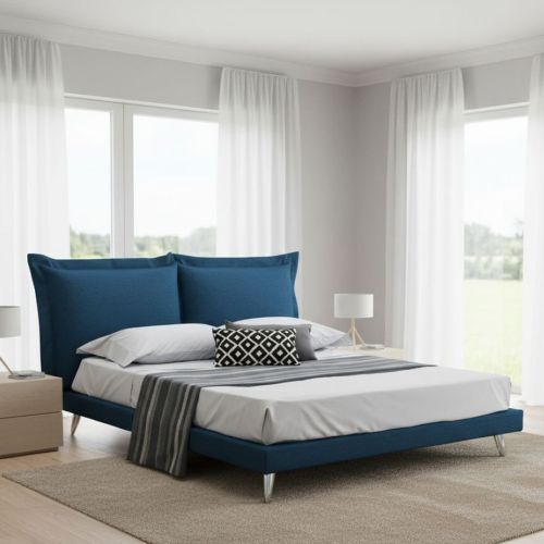 Letto matrimoniale blu 180x220cm imbottito - Anatoly