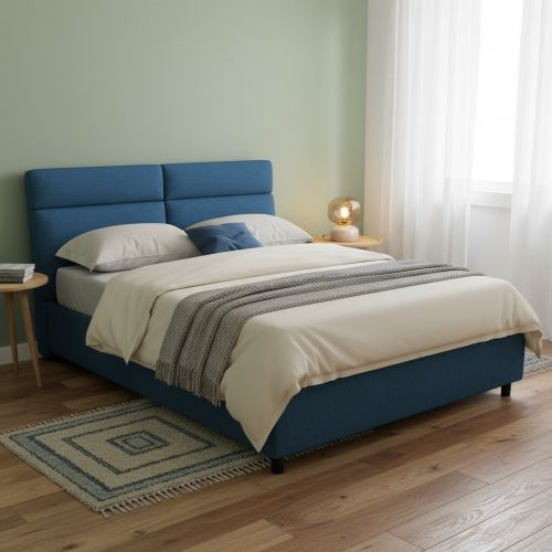 Letto Matrimoniale blu Materasso Incluso Sfoderabile, Contenitore Made in Italy - Asica