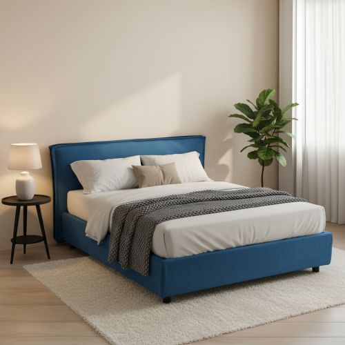 Letto Matrimoniale blu Materasso Incluso Sfoderabile, Contenitore Made in Italy - Brunate