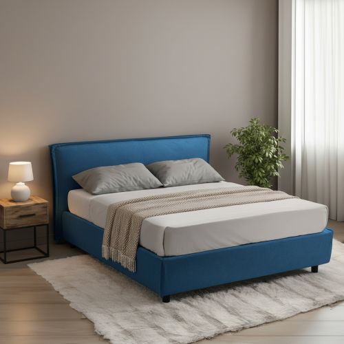 Letto Matrimoniale blu Materasso Incluso Sfoderabile, Contenitore Made in Italy - Bruzolo