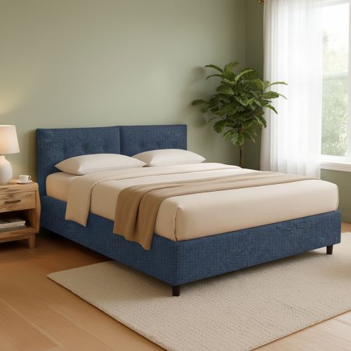 Letto Matrimoniale blu Sfoderabile Contenitore, Dimensione Materasso 160x190 cm - Levice