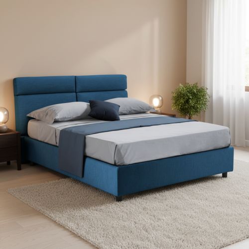 Letto Matrimoniale blu Sfoderabile Contenitore, Dimensione Materasso 160x190 cm Made in Italy - Alcatron