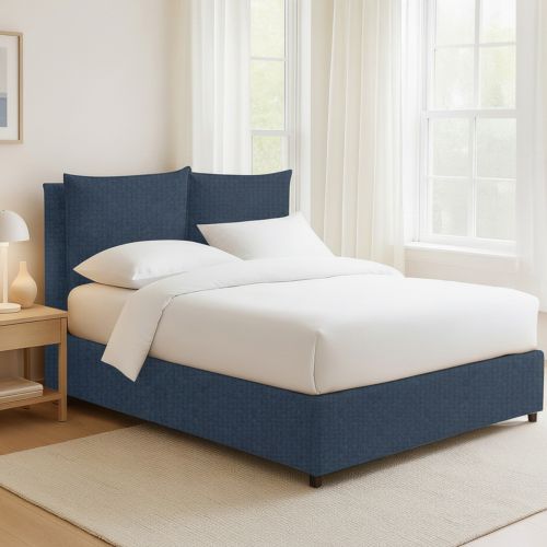 Letto Matrimoniale blu Sfoderabile Contenitore, Dimensione Materasso 160x190 cm - Riesi