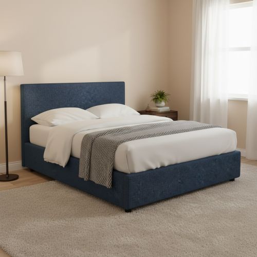 Letto Matrimoniale blu Sfoderabile Contenitore, Dimensione Materasso 160x200 cm - Frinco