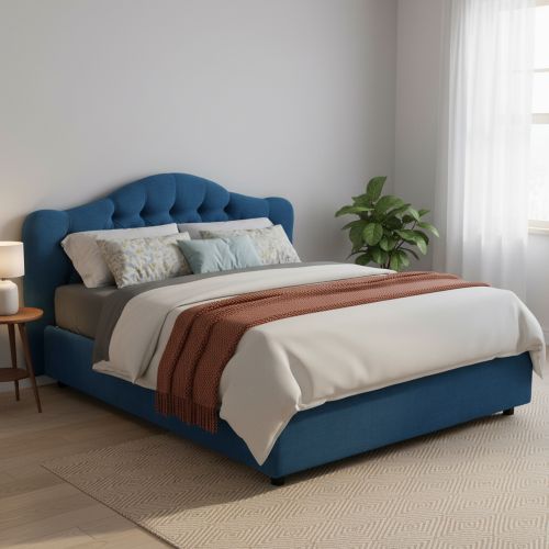 Letto Matrimoniale blu Sfoderabile Contenitore, Dimensione Materasso 160x200 cm Made in Italy - Aly