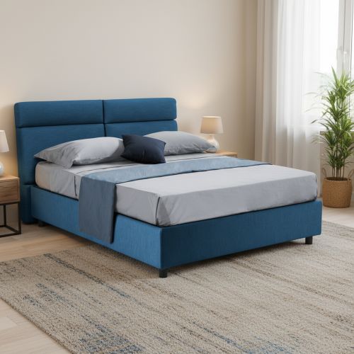 Letto Matrimoniale blu Sfoderabile Contenitore, Dimensione Materasso 160x200 cm Made in Italy - Ator