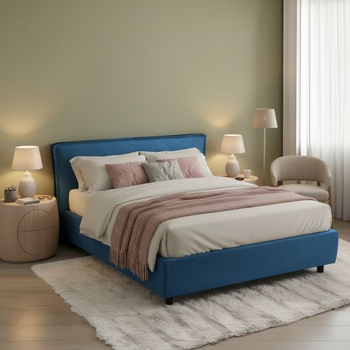 Letto Matrimoniale blu Sfoderabile Contenitore, Dimensione Materasso 160x200 cm Made in Italy - Bubbio