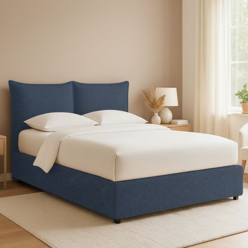 Letto Matrimoniale blu Sfoderabile Contenitore, Dimensione Materasso 160x200 cm - Orino