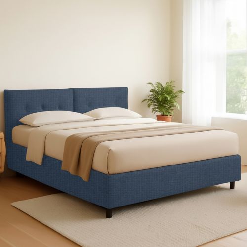 Letto Matrimoniale blu Sfoderabile Contenitore, Dimensione Materasso 160x200 cm - Rozzone