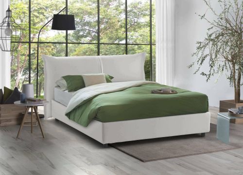 Letto matrimoniale Brunetta, Letto contenitore con rivestimento in tessuto, 100% Made in Italy, Apertura frontale, adatto per materasso Cm 160x190, Bianco