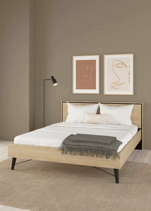 Letto matrimoniale Cariss, Sommier per camera da letto, Giroletto per stanza, Struttura porta materasso, 207x173 h91 cm, Rovere