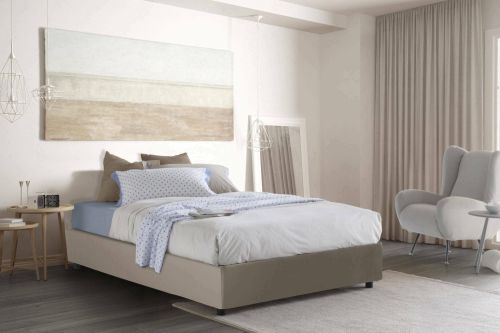 Letto matrimoniale Cecilia, Letto contenitore con rivestimento in ecopelle, 100% Made in Italy, Apertura frontale, con materasso Cm 160x190 incluso, Tortora