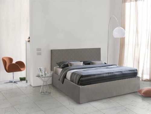 Letto matrimoniale Cleneide, Set testata in ecopelle con rete ortopedica e mantovana, 100% Made in Italy, con materasso incluso, Cm 160x190, Tortora