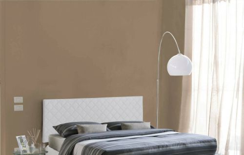 Letto matrimoniale Cleopatra, Testata in ecopelle a muro, 100% Made in Italy, adatta a letto Matrimoniale, Cm 170x60, Bianco