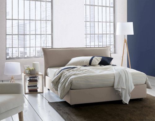 Letto matrimoniale Clio, Letto contenitore sfoderabile con testiera e giroletto contenitore imbottiti, 100% Made in Italy, adatto per materasso 160x190 cm, Tortora
