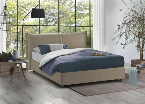 Letto matrimoniale Cloide, Letto contenitore con rivestimento in tessuto, 100% Made in Italy, Apertura frontale, con materasso Cm 160x200 incluso, Tortora