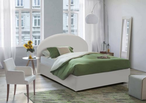 Letto matrimoniale Consolata, Letto contenitore con rivestimento in ecopelle, 100% Made in Italy, Apertura frontale, con materasso Cm 160x190 incluso, Bianco