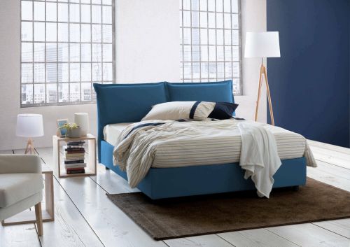 Letto Matrimoniale Contenitore 160x190 cm Blu Made in Italy Sfoderabile con Rete a Doghe e Apertura Frontale 175x205x95h – Deborah