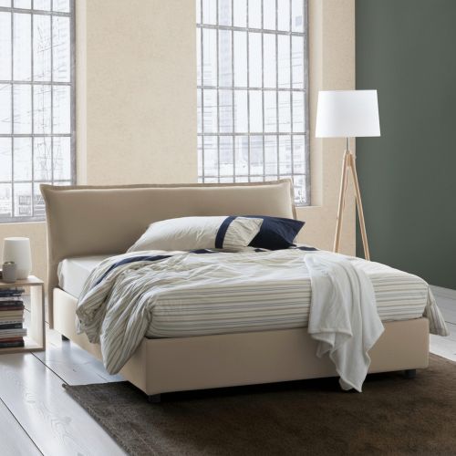 Letto matrimoniale contenitore beige 175x205cm rivestito in tessuto - Andyymion