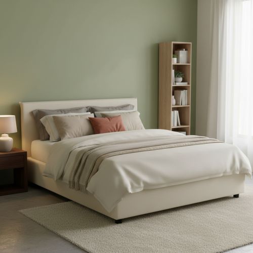 Letto matrimoniale contenitore beige 175x205cm testiera imbottita - Anassimene