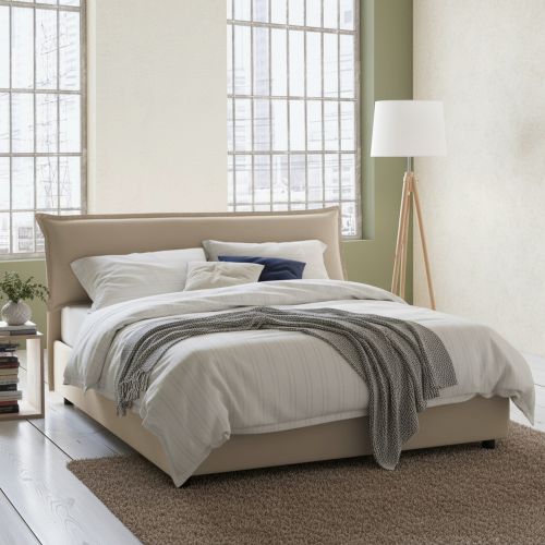 Letto matrimoniale contenitore beige 175x215cm con testiera imbottita - Apaia