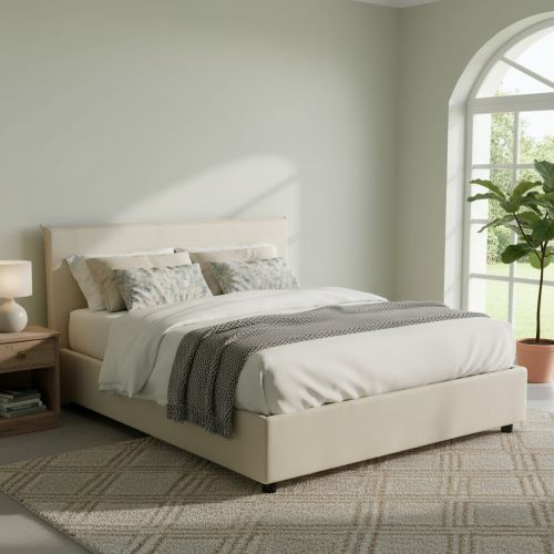 Letto matrimoniale contenitore beige 175x215cm rivestito in tessuto - Arcan