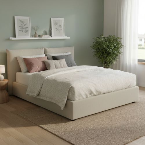 Letto matrimoniale contenitore beige 190x215cm con testiera imbottita - Alizarin