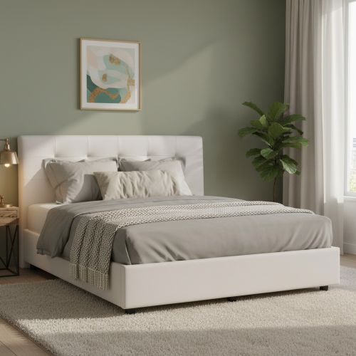 Letto matrimoniale contenitore bianco 171x204cm imbottito - Albanio