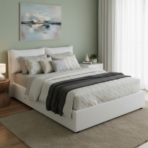 Letto matrimoniale contenitore bianco 175x205cm con testiera imbottita - Mercede